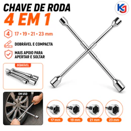 Chave De Roda Cruz Dobrável 4 Bocas 17 x 19 x 21 x 23 Aço Universal