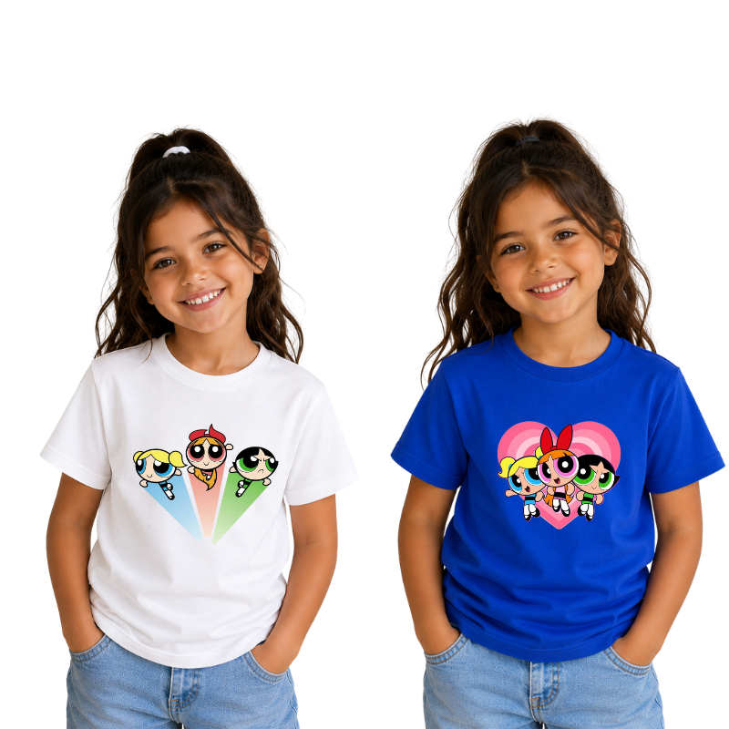 Kit 2 Camisetas Infantil Feminina Estampada Meninas Super Poderosas Qualidade Premium