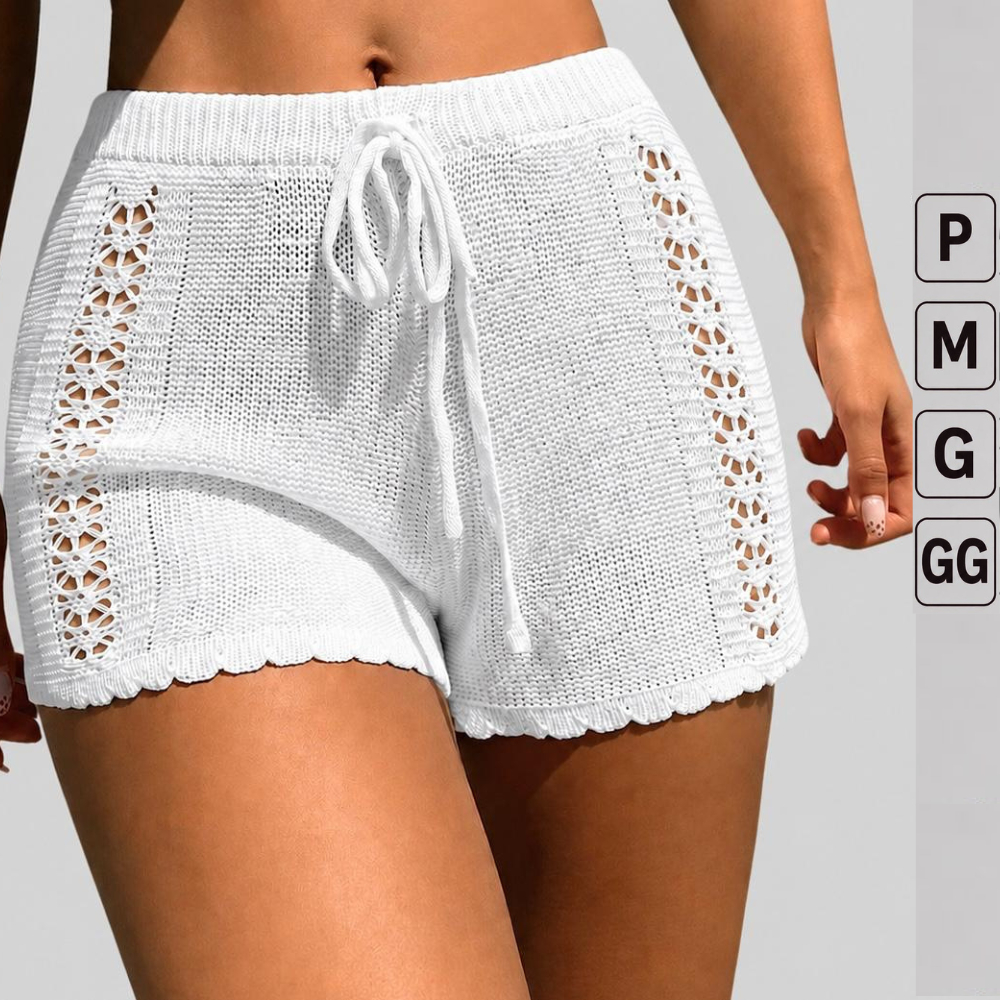 Short Saída de Praia Feminino Tricot Crochê Moda Verão Tricot Leve Estiloso Look Praia Tendência