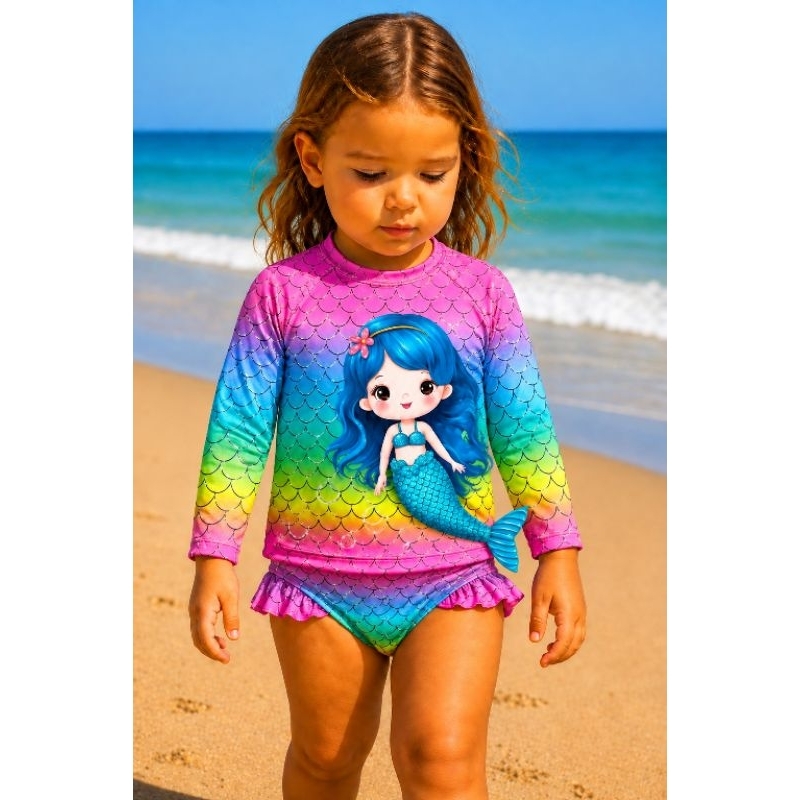 Kit Conjunto Uv Proteção Solar Blusa Biquíni Praia Piscina Menina