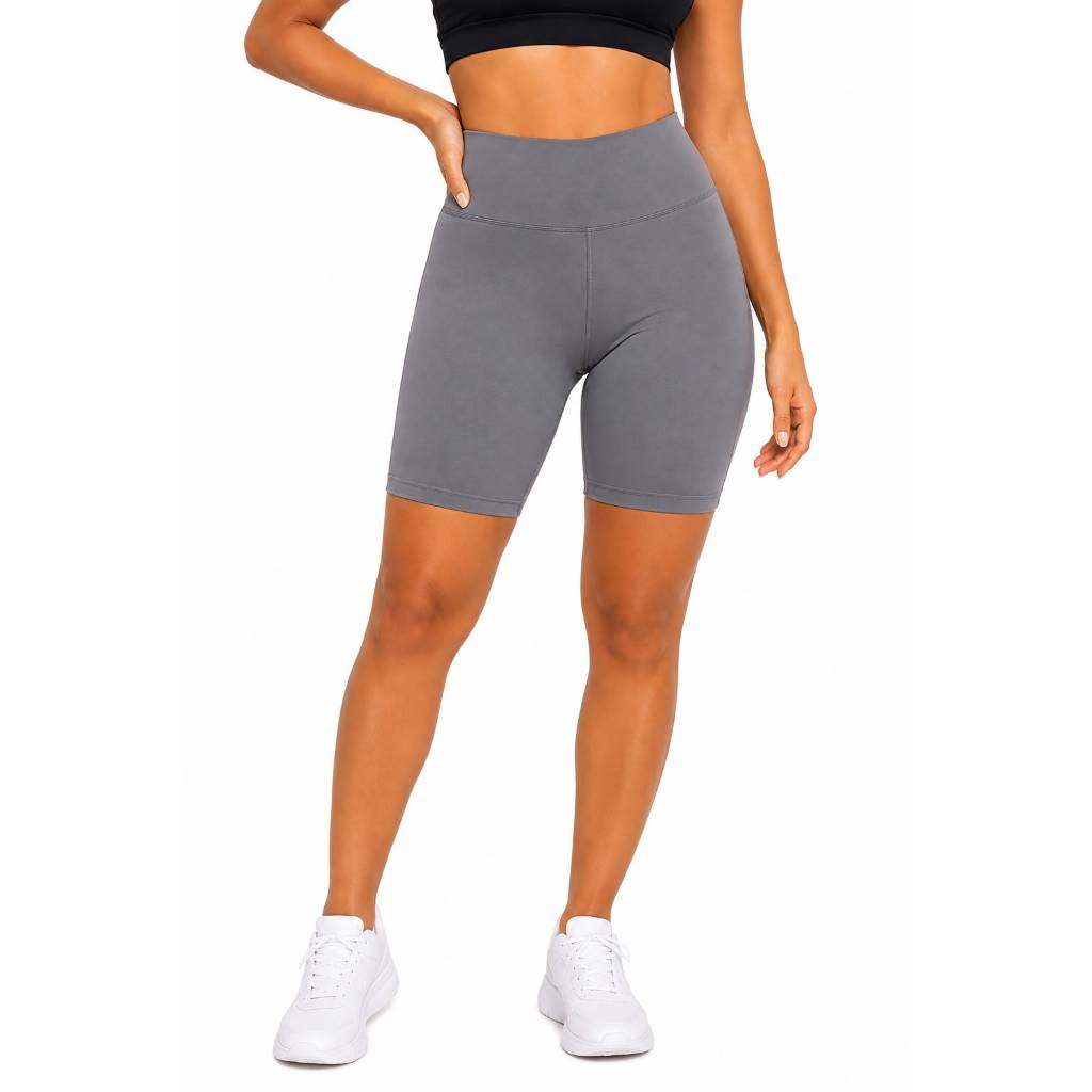 Bermuda feminina legging ciclista meia coxa cinza cintura alta academia fitness corrida dia a dia