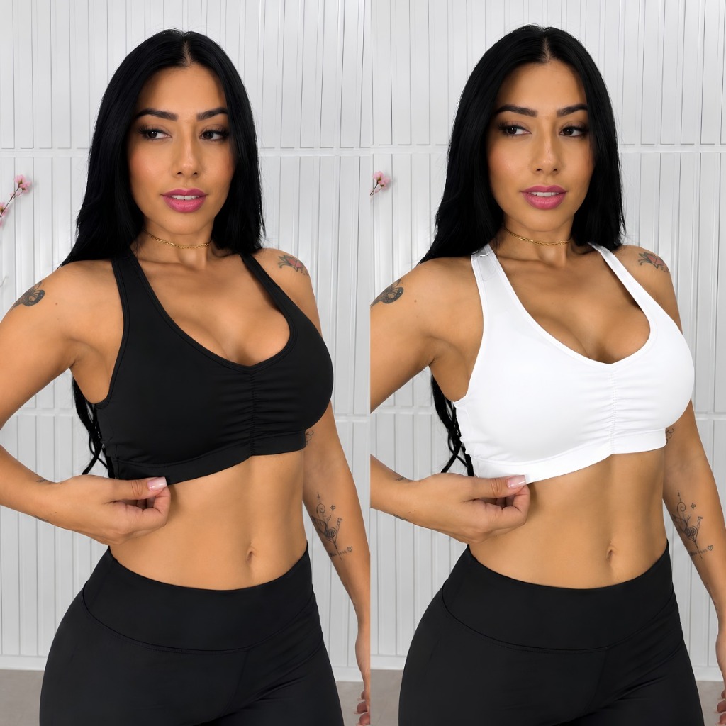 Kit 2 Top Fitness Nadador Feminino Adulto Com Bojo Removível Confortável Para Academia Treinos