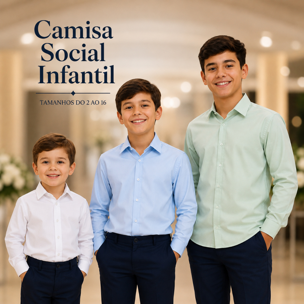 Camisa Social Infantil Manga Longa Com Colarinho Estruturado Menino Criança