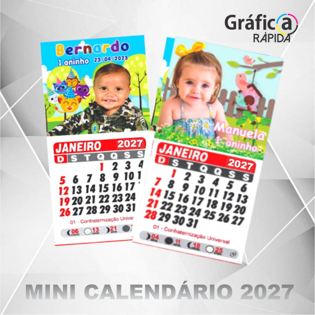 30 Mini Calendários 2027  Ima de Geladeira Personalizado - Com foto - Lembrancinha Papelaria Festa Infantil/Aniversário