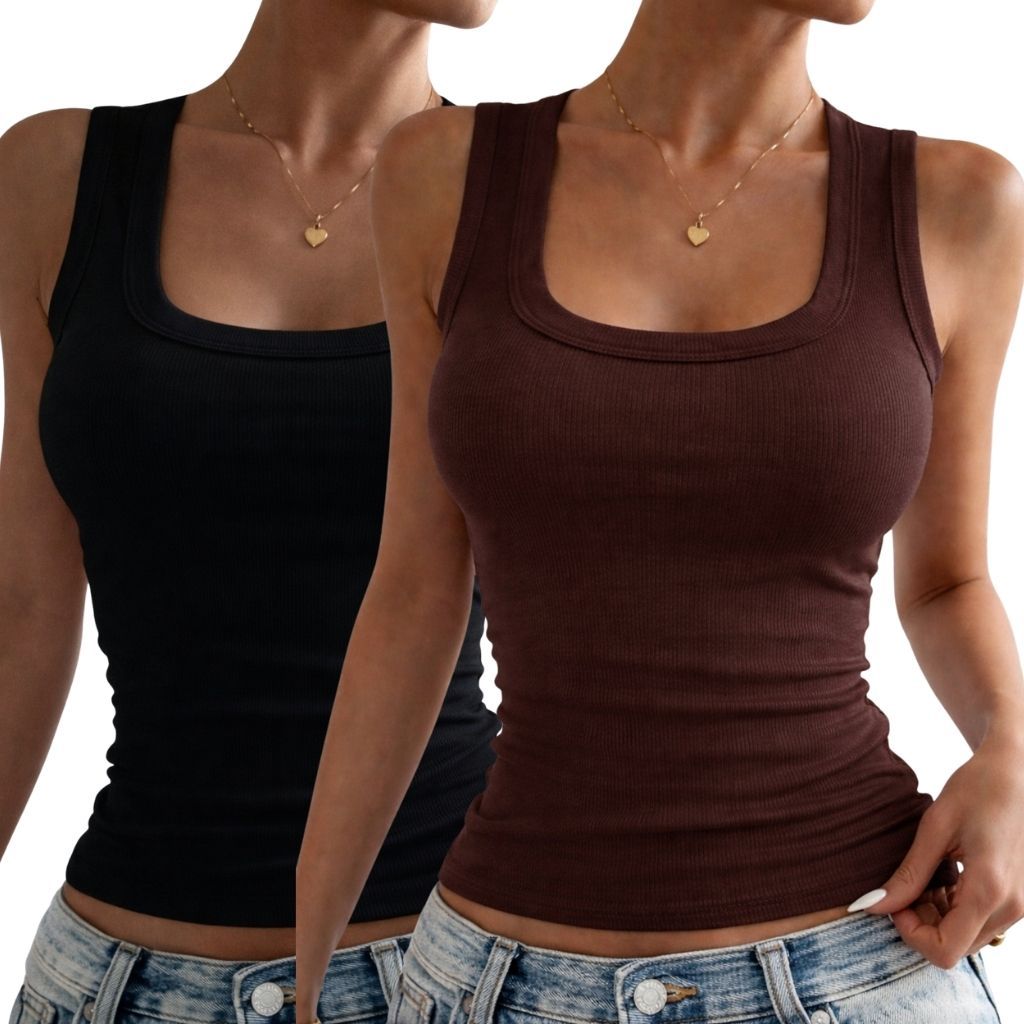 Kit 2 Regatas Caneladas Femininas Ribana Confortável Versátil Premium Camiseta Básica Reforçada Blusinha