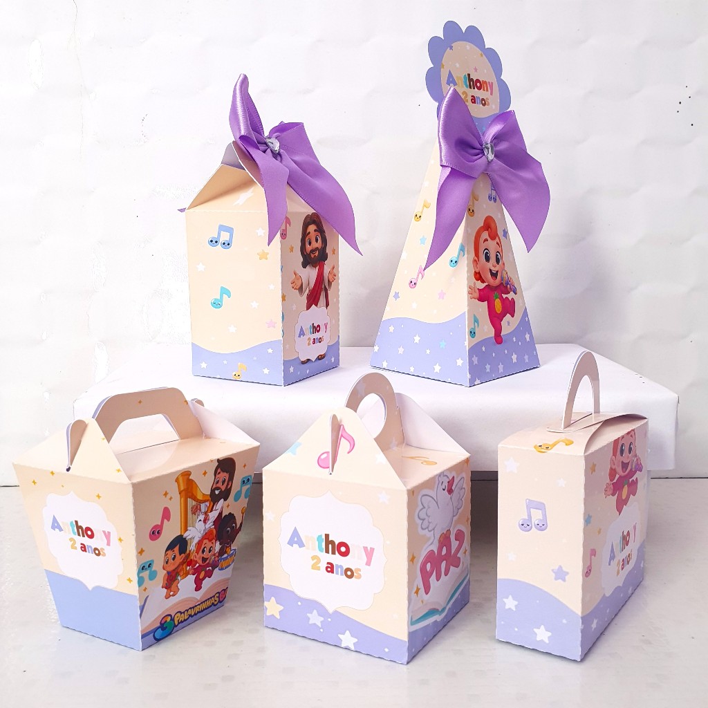 Kit Caixas 3 Palavrinhas Personalizadas Lembrancinha de Festa Aniversário