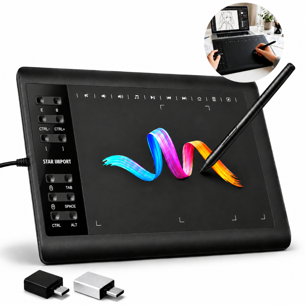 Mesa Digitalizadora 11,6” 16.384 Níveis Alta Precisão e Sensibilidade Toque para Desenho e Edição