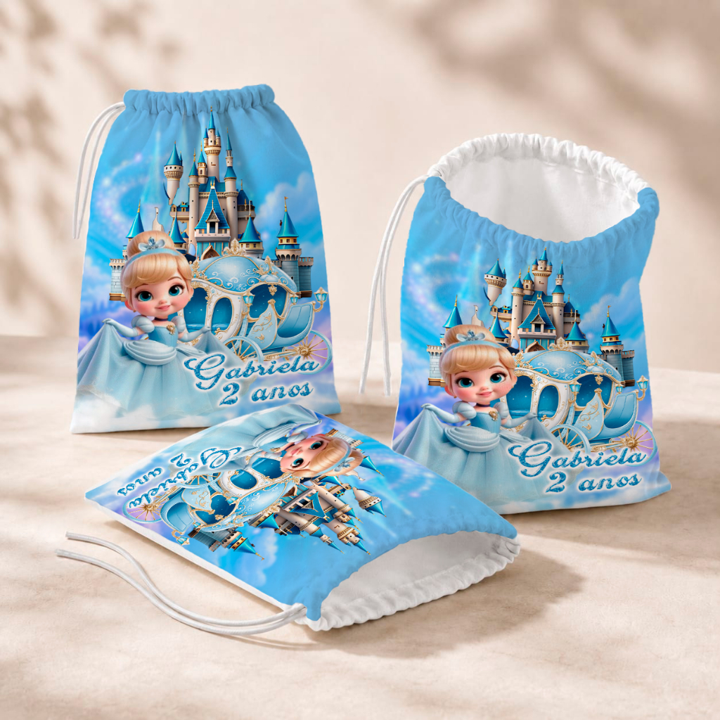 20 Sacolinhas Personalizada Festa Infantil 18x26 Aniversário Lembrancinha Cinderela 3D