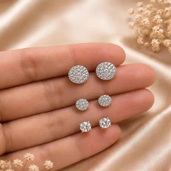 Kit 3 Pares Brincos Ponto de Luz Zircônia Cravejada Banhado a Prata 925 Hipoalergênico
