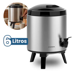Garrafa Térmica Grande 6 Litros Cooler Térmico de Inox Botijão com Pé e Alça de Transporte Soprano