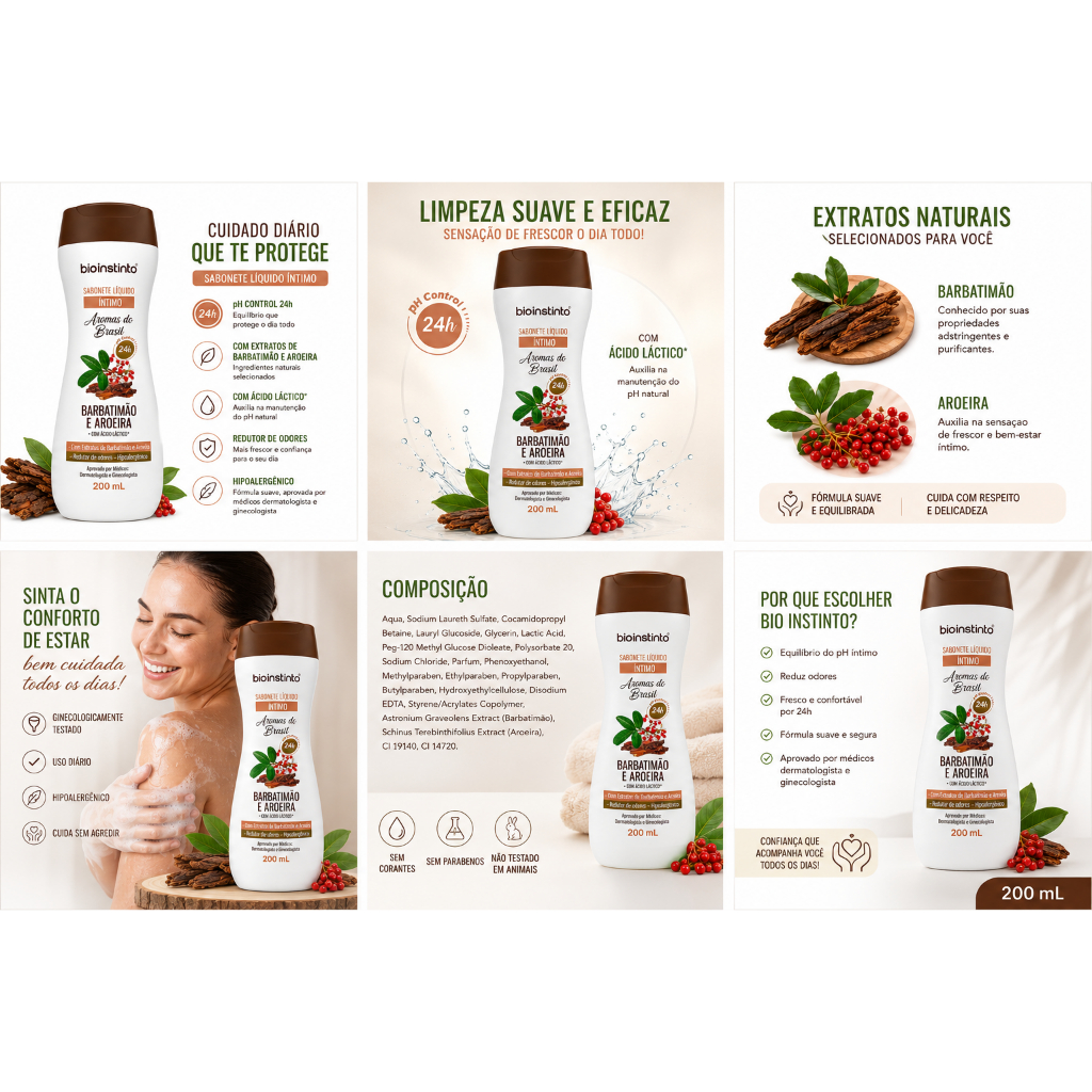 Sabonete Íntimo Natural Barbatimão e Aroeira 200Ml - Bio Instinto