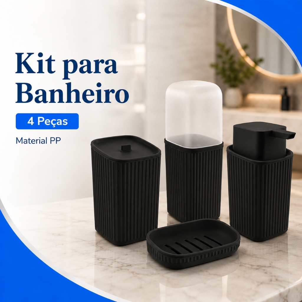 Kit 4 Acessórios Banheiro Porta Sabonete Líquido Porta Algodão Escovas Saboneteira