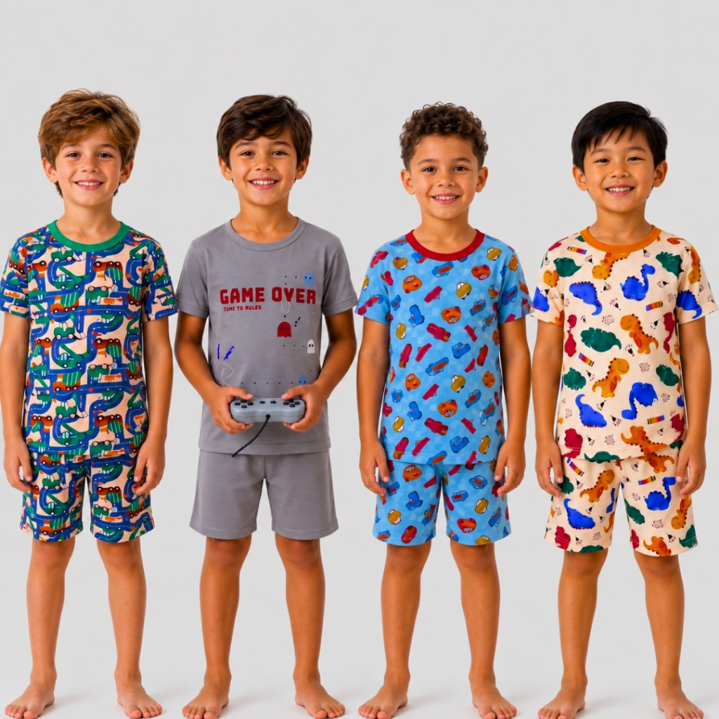 Kit 2 Pijama Verão Menino Masculino Liso e Estampado em Algodão e com Personagem do 1 ao 16 anos