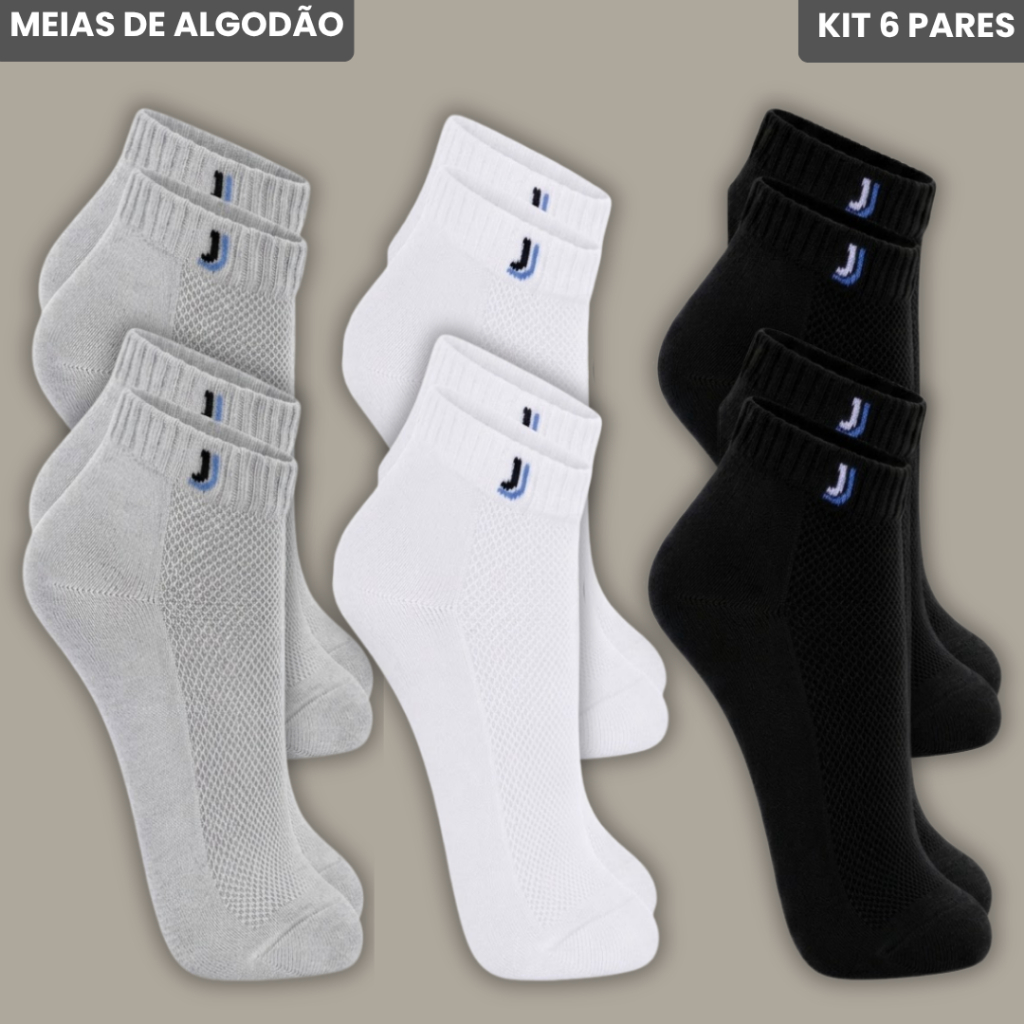 Kit 12 Meias Soquete premium Algodão Unissex 6 Pares para o dia a dia