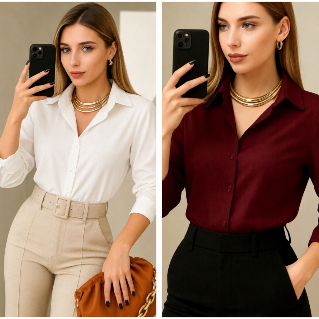 Kit 2 Blusas Sociais Femininas Manga Longa Com Botão em Crepinho - Seu Estilo em Destaque
