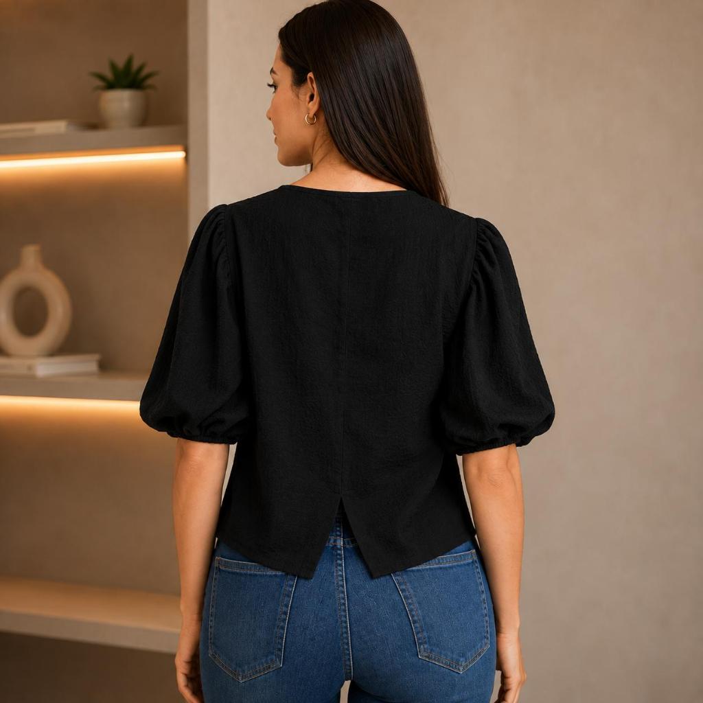 Blusa Feminina Soltinha Manga Bufante Balonê Duna Premium Moda Elegante — imagem 2 de 2