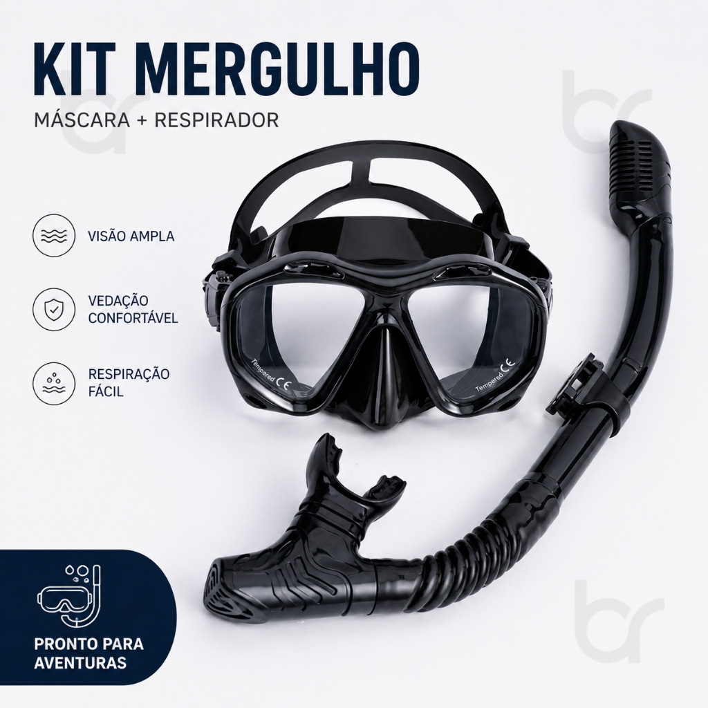 Máscara de Mergulho com Snorkel Visão Panorâmica e e Sistema Antiembaçante