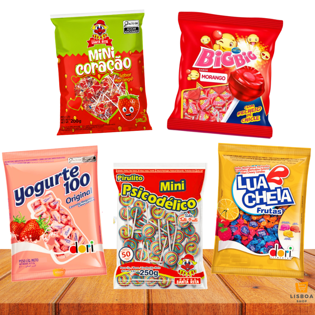 Guloseimas Para Festa infantil Pirulito e Balas Kit 5 Pacotes c/300 unidades