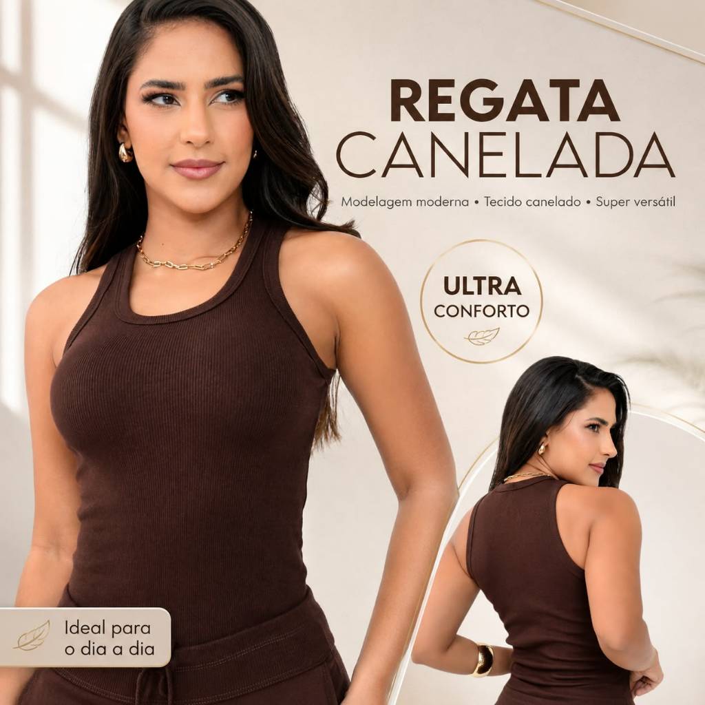 Regata Feminina Canelada 98% Algodão 2% Elastano Confortável Básica Casual do P ao G
