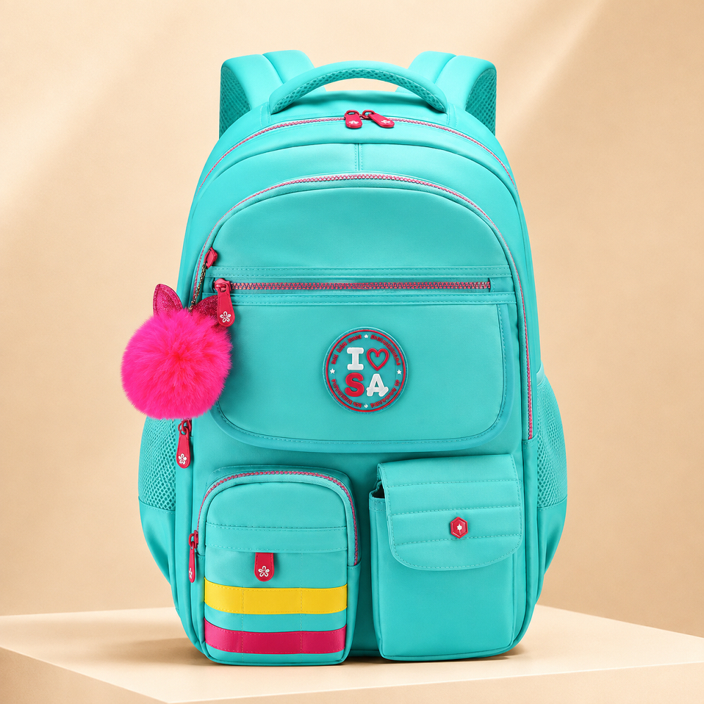 Mochila Infantil Rosa Escolar Feminina com Pompom – Leve, Resistente e Confortável SA2501
