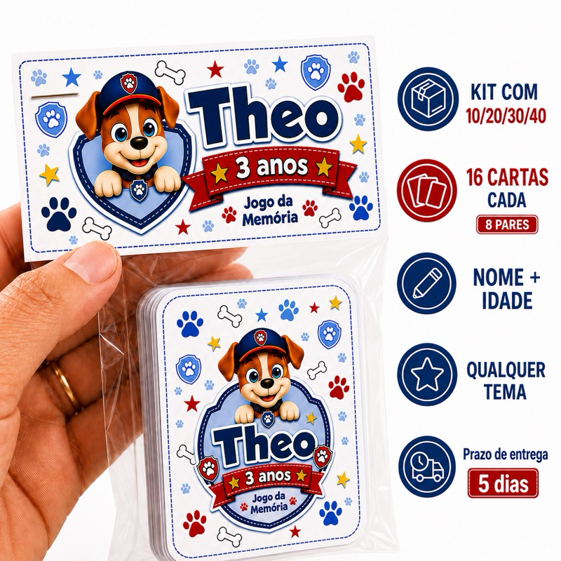 Kit com 10/20/30/40, jogo  da Memória Personalizado 16 Cartas | Lembrancinha Infantil Aniversário Qualquer Tema