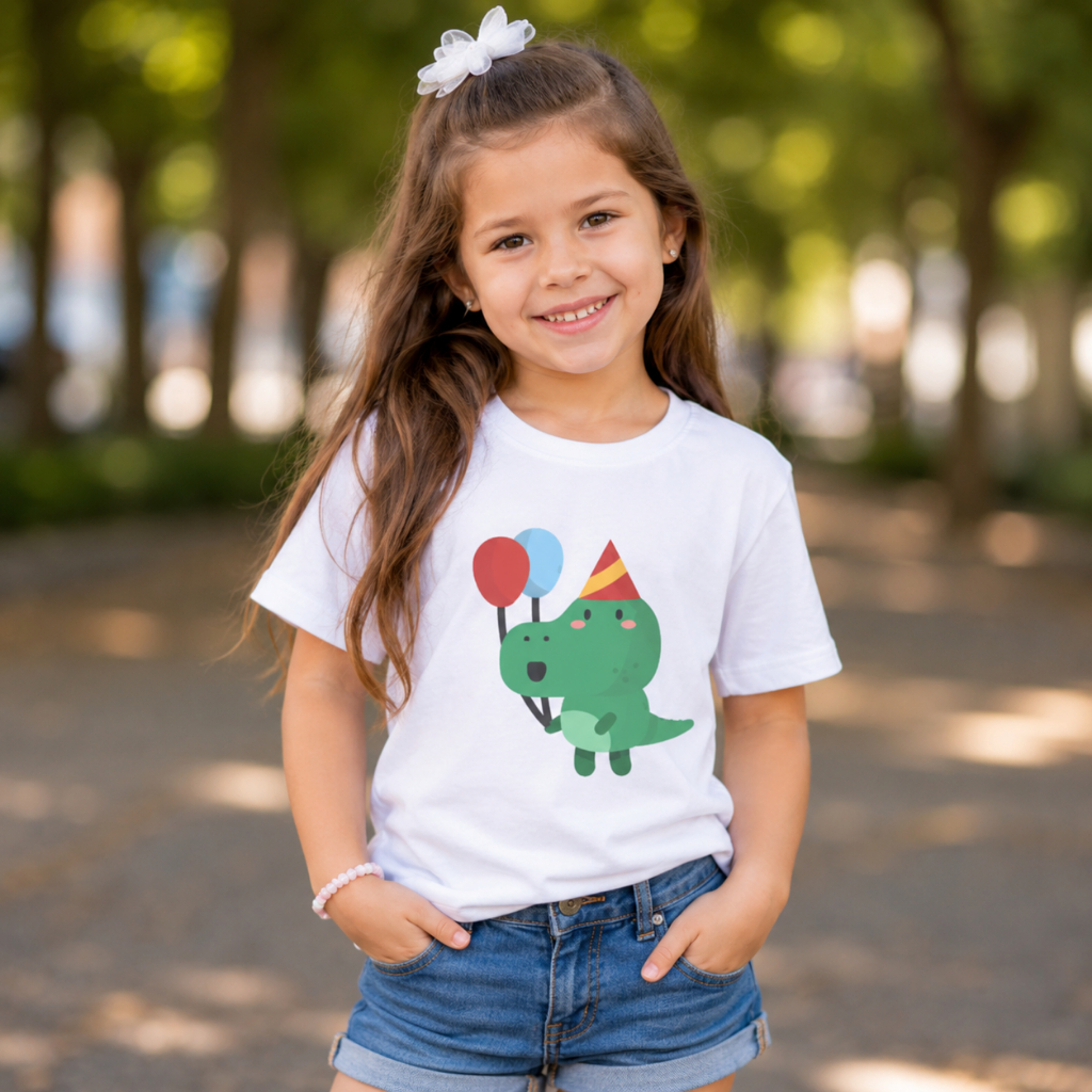 Camiseta Infantil Dinossauro Dino Rex Sauro Aniversário Balão Festa
