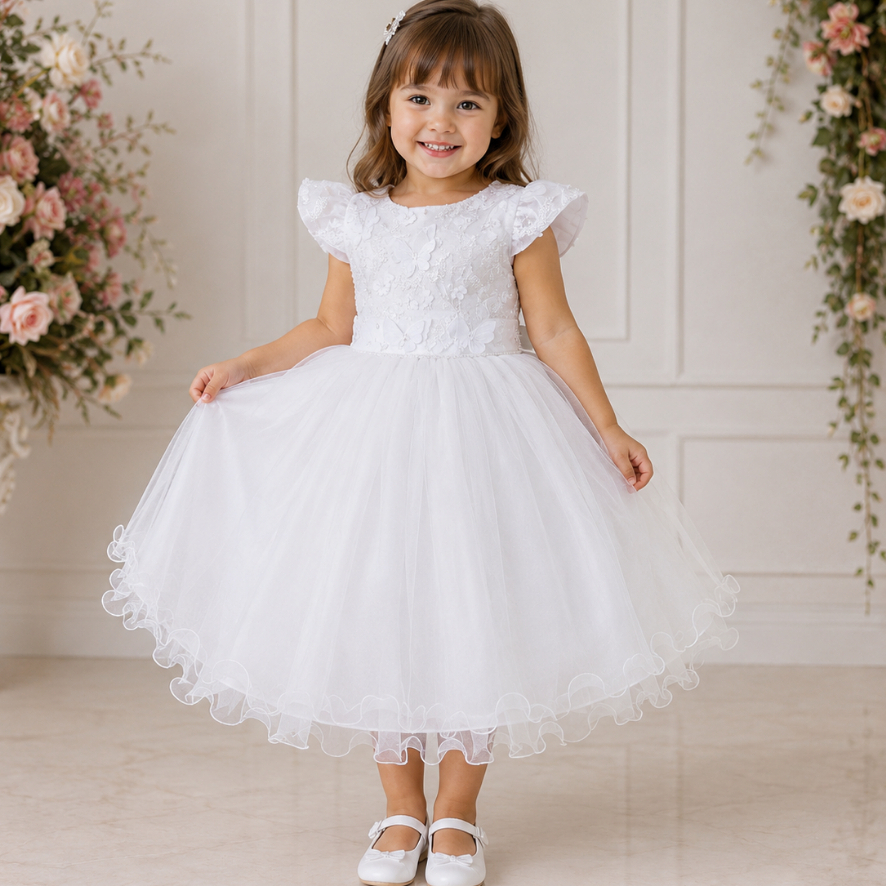 Vestido Infantil Festa Branco Princesa Daminha Batizado Formatura Aniversário Luxo Borboleta