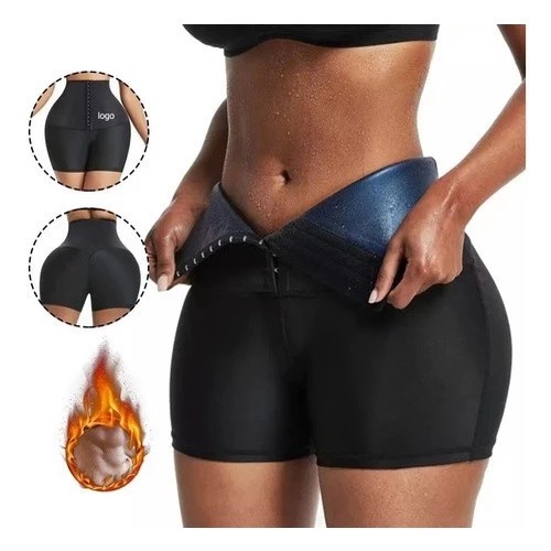 Shorts Sauna Fitness Feminino Modelador Cintura Alta Efeito Sauna com Compressão Térmica para Academia Treino Caminhada