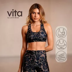 Lovito Vita Top Esportivo Feminino Nadador com Bojo Estampado SBB20132043