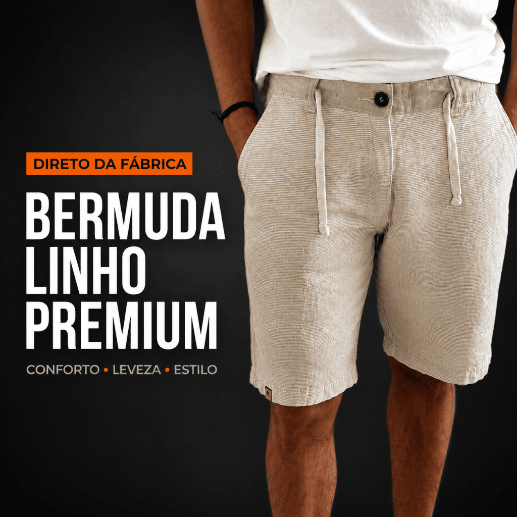 Bermuda Masculina Linho Premium Short Casual com Cordão e Bolsos Confortável Leve Verão Dia a Dia