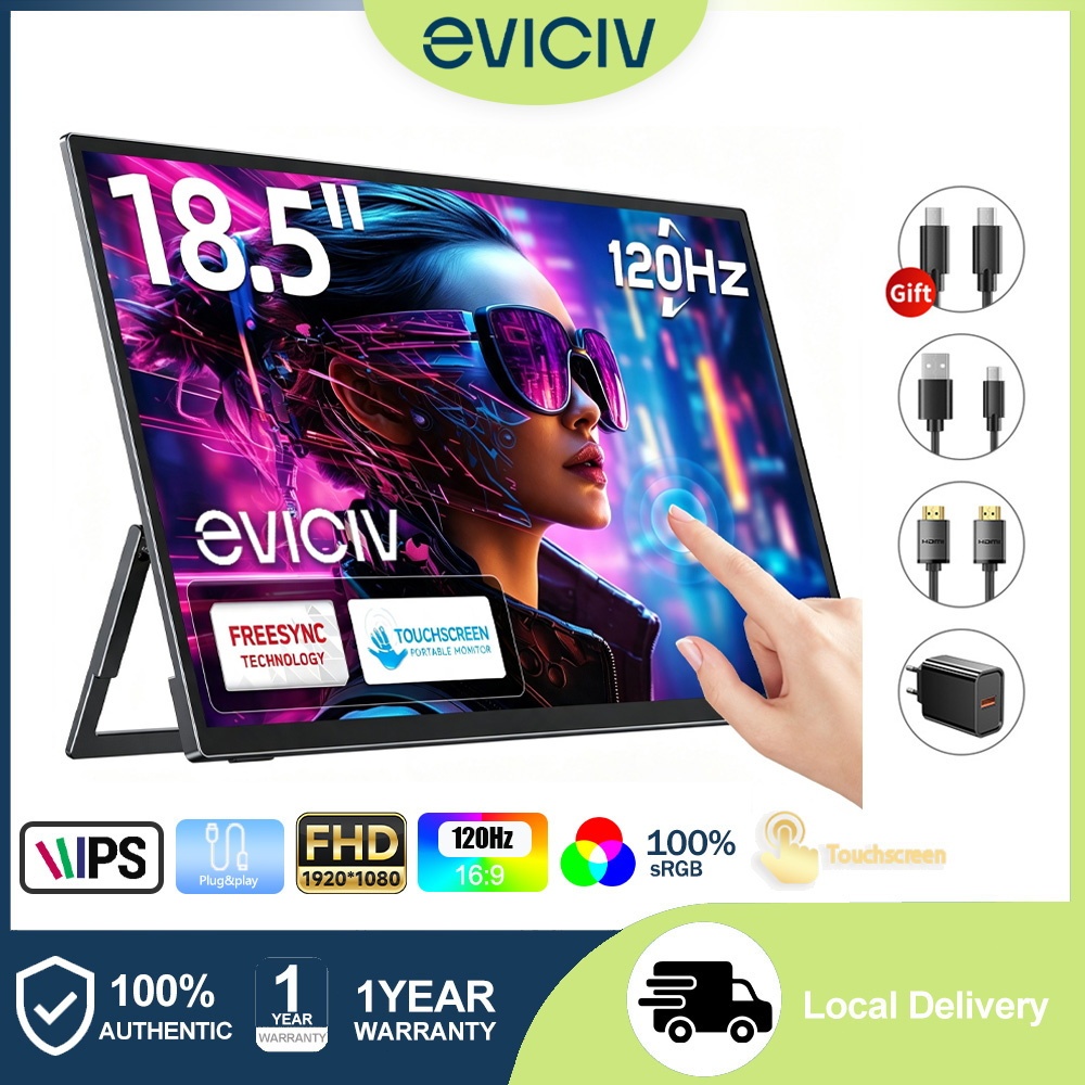 EVICIV Monitor portátil Touchsreen 18.5'' 120Hz 1080P FHD 100%sRGB FreeSync IPS Monitor Portátil Laptop/PS4/Xbox/Switch