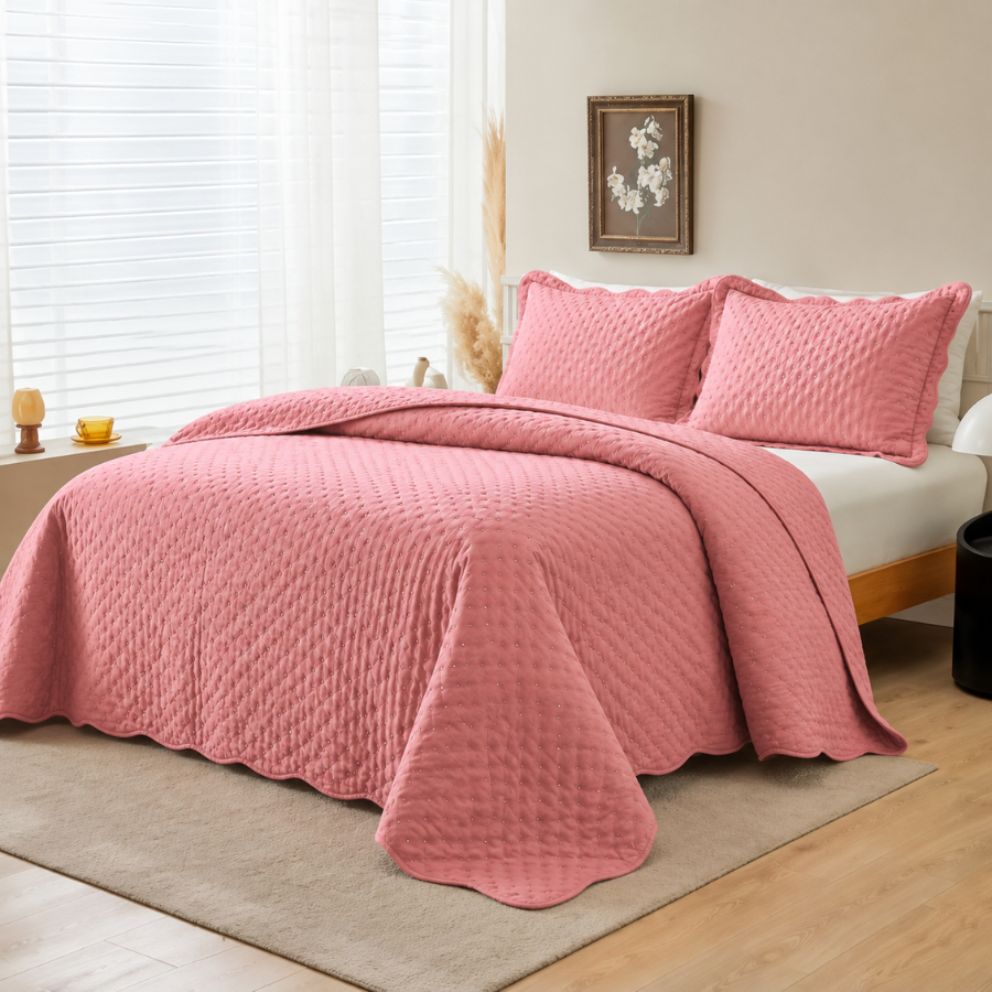 Kit Cobre Leito Colcha Premium Bordado Dupla Face com Porta-Travesseiro Solteiro Casal Queen Matelado
