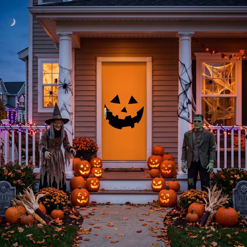 Capa De Porta Halloween Decoração Dia Das Bruxas Painel De Festa Temático Em Tecido Sublimado Para Enfeite De Terror — imagem 2 de 2