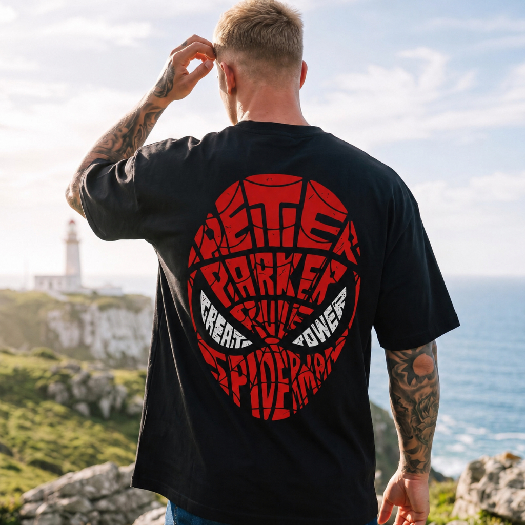 Camiseta Máscara Aranha Herói Filme 100% Algodão Penteado Estampa Grande Profissional Streetwear Unissex Oversize