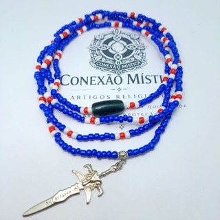 Guia de Ogum 1 Fio Azul, Branco e Vermelho | Guia de Umbanda | Colar de Ogum | Guia Espiritual com pingente