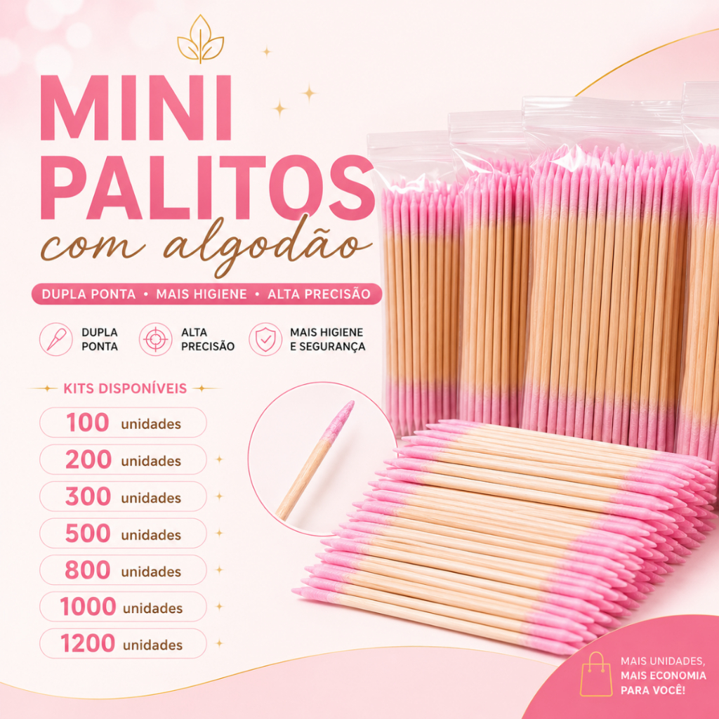 Palitos Com Algodão Alta Precisão Alinhamento Henna Limpeza Unha KIT 1200/1000/800/500/300/200/100 UN