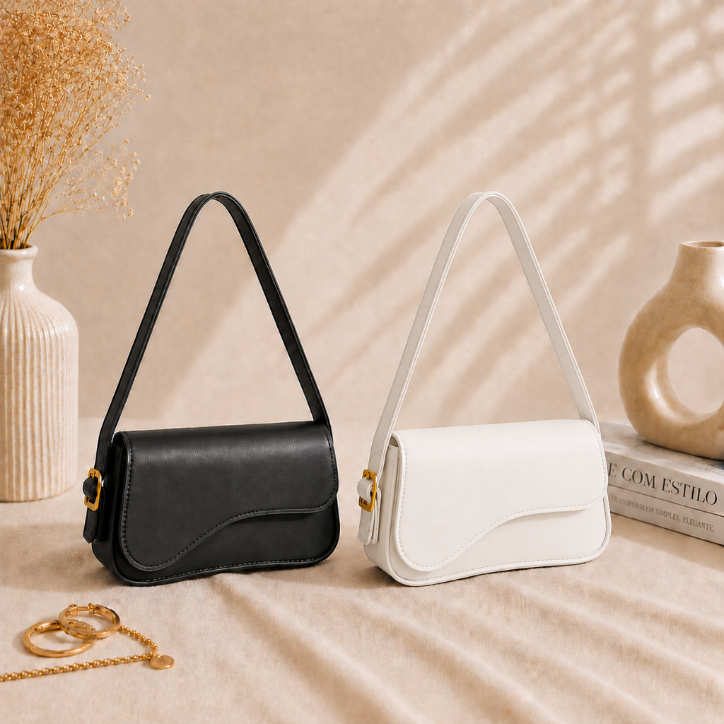 Bolsa de Ombro Feminina Kit 2 Unidades Estilo Baguete Alça Curta Versátil Elegante