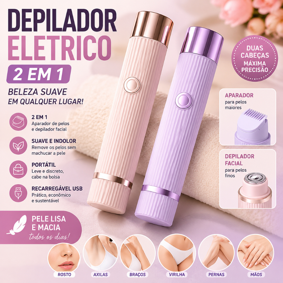 Depilador Removedor De Pelos Eletrico 2 em 1 Facial e Corporal Recarregável