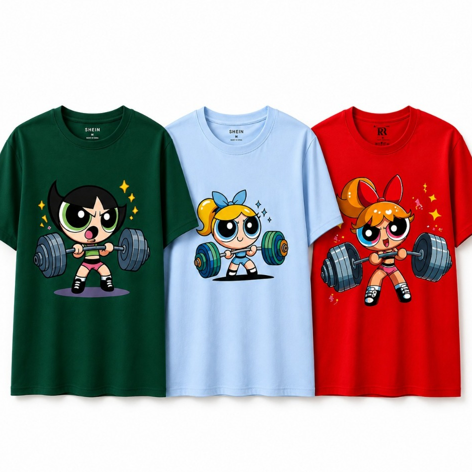 KIT 3 Camisetas Estampadas Meninas Super Poderosas 100% Algodão Ideal Academia Florzinha Lindinha Docinho Tecido Leve