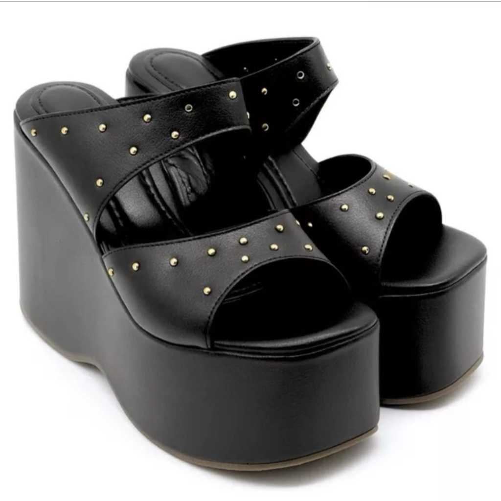 TAMANCO SANDÁLIA FEMININO ANABELA PLATAFORMA FLATFORM BOHO CONFORTÁVEL ESTILOSO TENDÊNCIA COM METAL