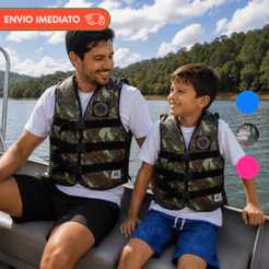 Colete Salva Vidas EAF Marítimo Pescador Camuflado Azul Ajustável 70kg a 120kg