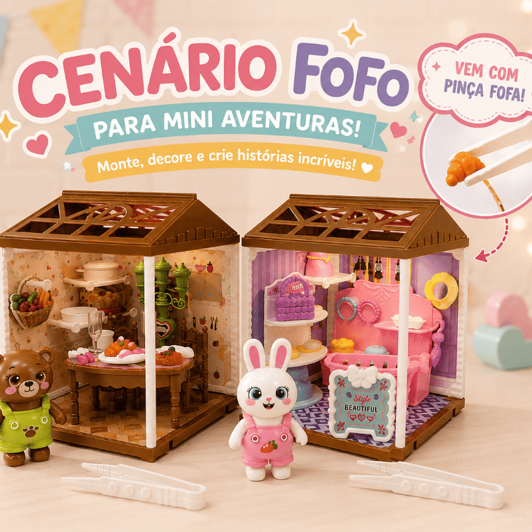 Mini Casinha de Montar Brinquedo Cenário Fofo Colecionável com Luz LED Acessório Mini Móveis Bonecas Infantil Miniatura