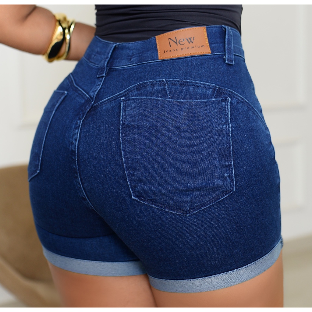 Short Jeans Premium Feminino Barra Dobrada Cintura Alta com Lycra Empina Bumbum Versátil e Moderno Pura Elasticidade