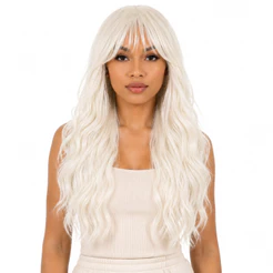 Peruca Wig Orgânico Premium Ondulado C/ Franja 65cm Branco