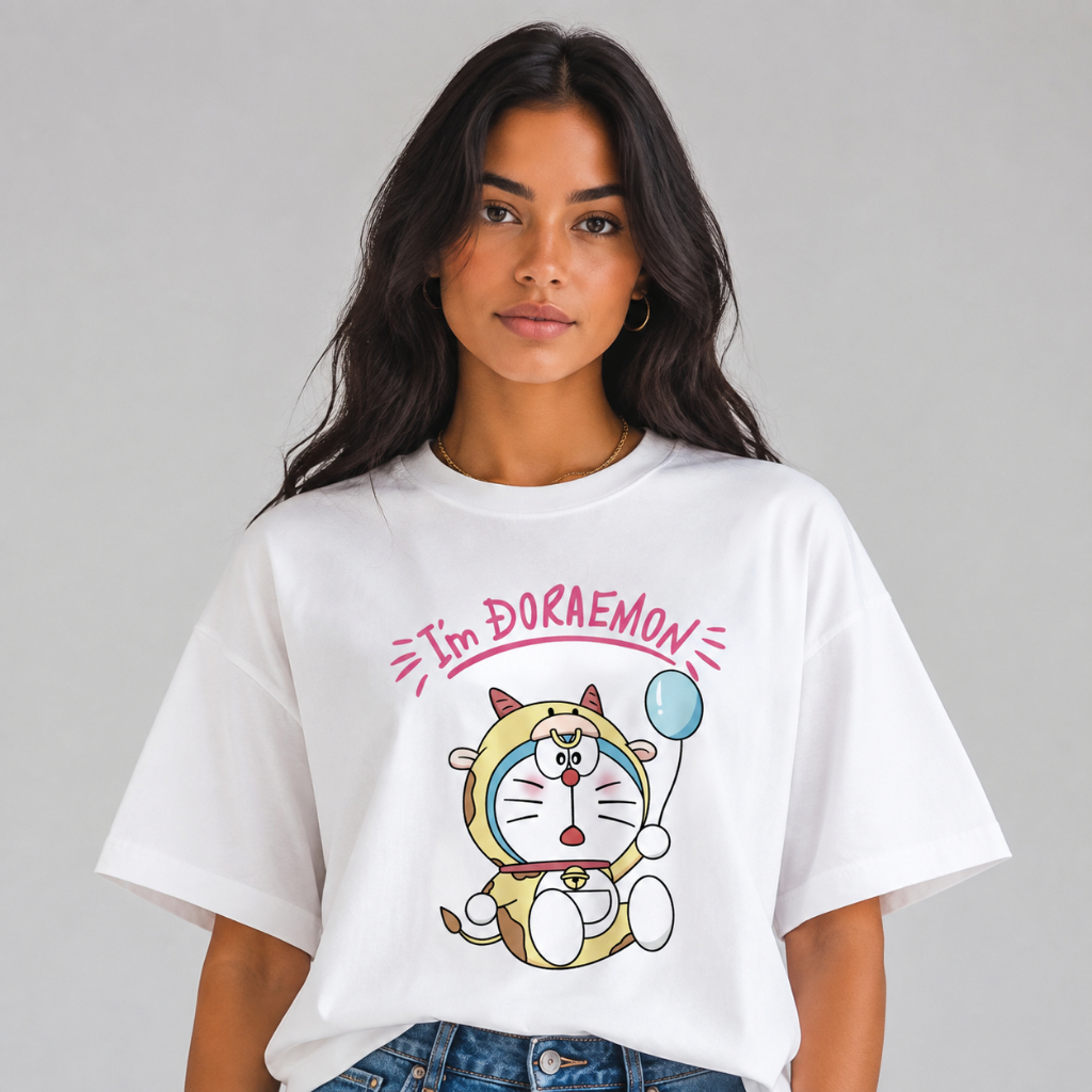 Camiseta 100% Algodão Unissex Estampa Personagem Gato Cartoon Balão Letras