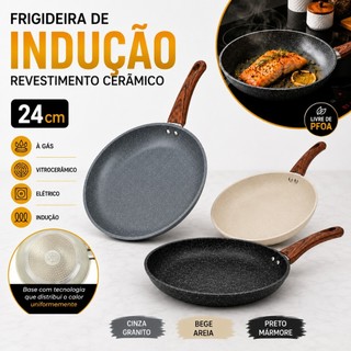 Frigideira Antiaderente Cerâmica 24cm Indução Cooktop Fogão Gás Não Gruda Cozinha Panela Fritadeira