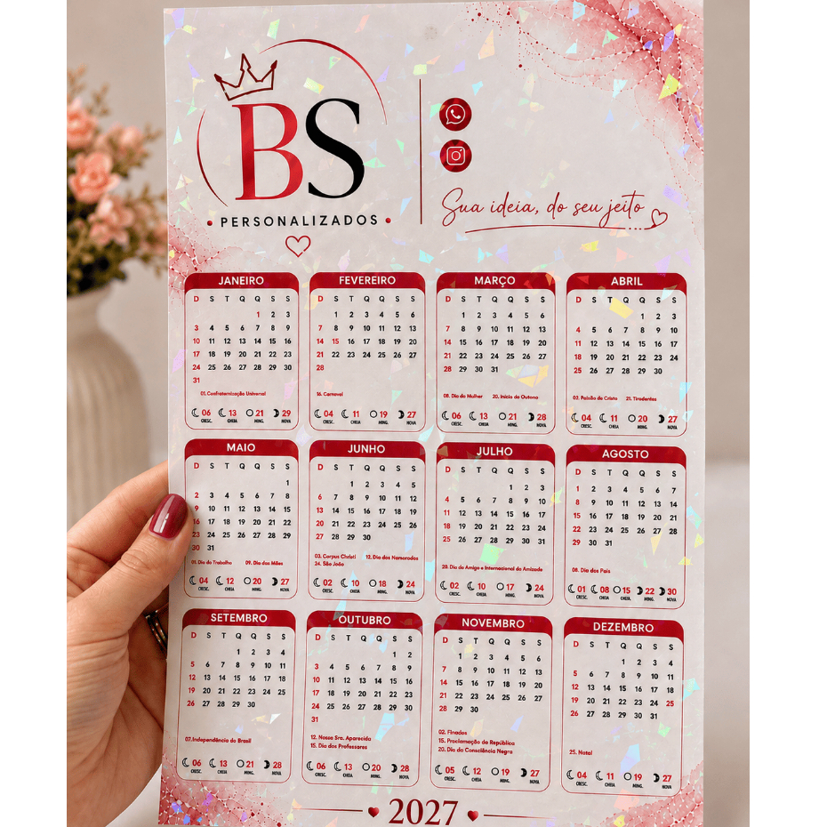 Calendários de parede 2027 A4 personalizados, com logo da empresa, brindes, lembrança, empresarial, kits com 50 e 100