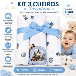 KIT3 Cueiros Manta Grande 80cm Premium 100% Algodão Flanelado Enxoval Completo Bebê 🎁