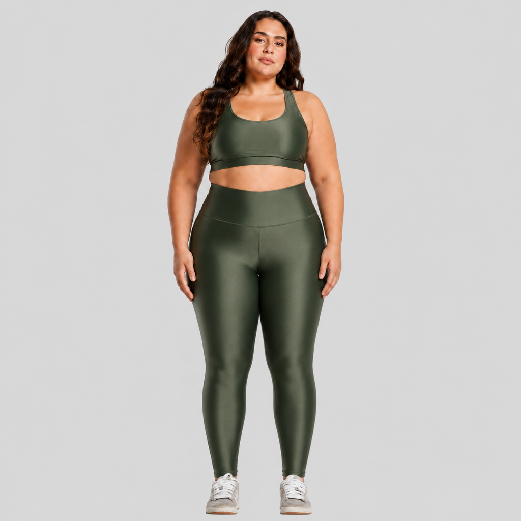 Conjunto Plus Size Calça Legging Fitness + Top Feminino Academia Bojo Removível Zero Transparência Alta Qualidade