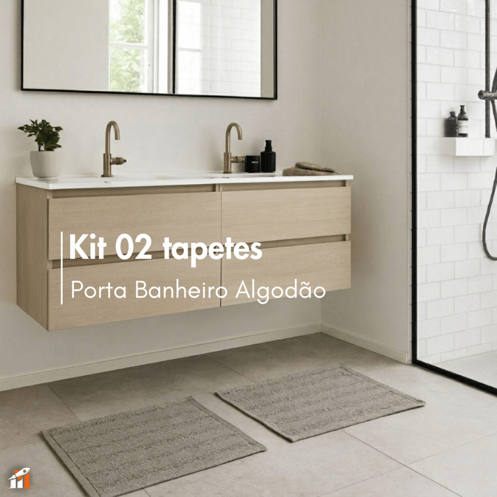 Kit 02 tapetes Porta Banheiro Algodão 0,47x0,70 Cores Modernas